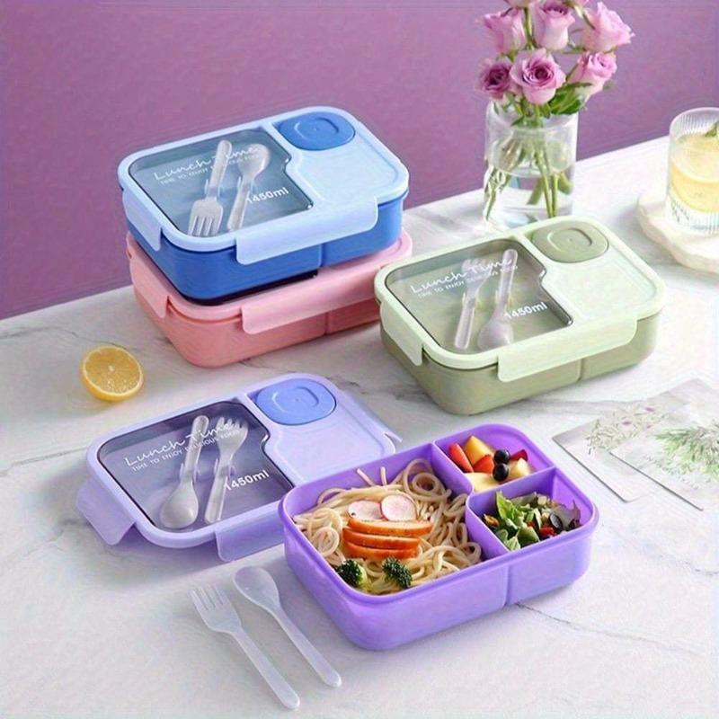 1450ML Portable Bento Box with Utensils Microwave Safe for Lunch Office Picnic Leak-Proof Divider Dip Container Kitchenware
