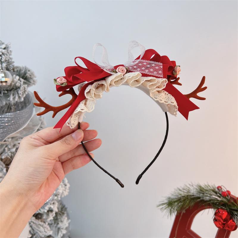 Barrettes à cheveux bois de renne Lolita de Noël: Serre-tête de fée super mignon pour adultes et enfants, style Mori Girl