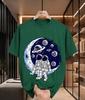 2026 New Arrival Pure Cotton Tshirt Two Astronauts Sitting On Crescent Moon Space Planet Print Crew Neck Unisex Casual Short Sleev
