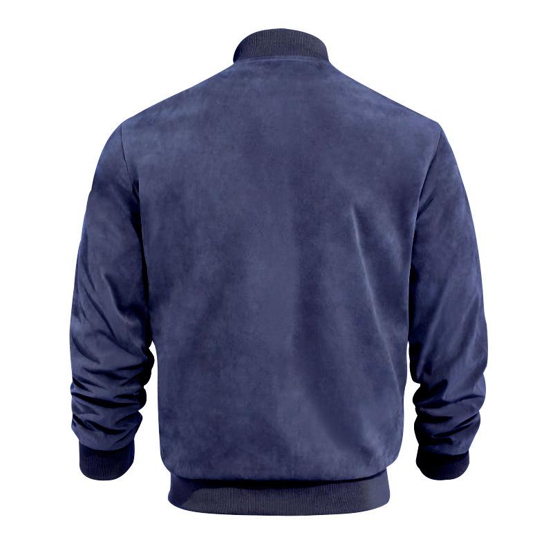 Men's European Suede Stand Collar Zipper Jacket - Plus Size Autumn Casual Coat