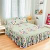 Double Layers Bed Skirt Non-slip Mattress Cover Protector Flower Printed Princess Bed Skirt Bedspread Bed Cover Bedsheet Decor