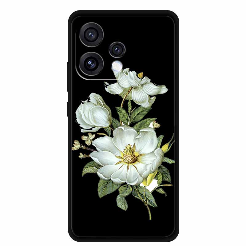 For Oppo Reno15 5G Case Flower Black Silicone Soft Protective Back Covers For Oppo Reno 15C 2025 Phone Case Coque Cartoon Shells