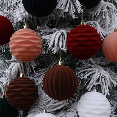 New Flocked Christmas Ball Pendant 10cm DIY Xmas Tree Ornament Solid Color Christmas Supplies Party Decoration