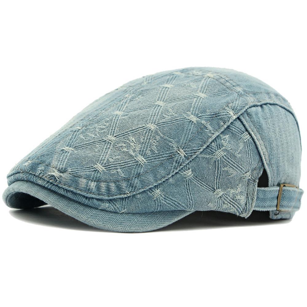 HT4773 Mens Beret Women Spring Summer Sun Cap Male Female Denim Beret Cap Retro Artist Painter Beret Hat Adjustable Ivy Flat Cap