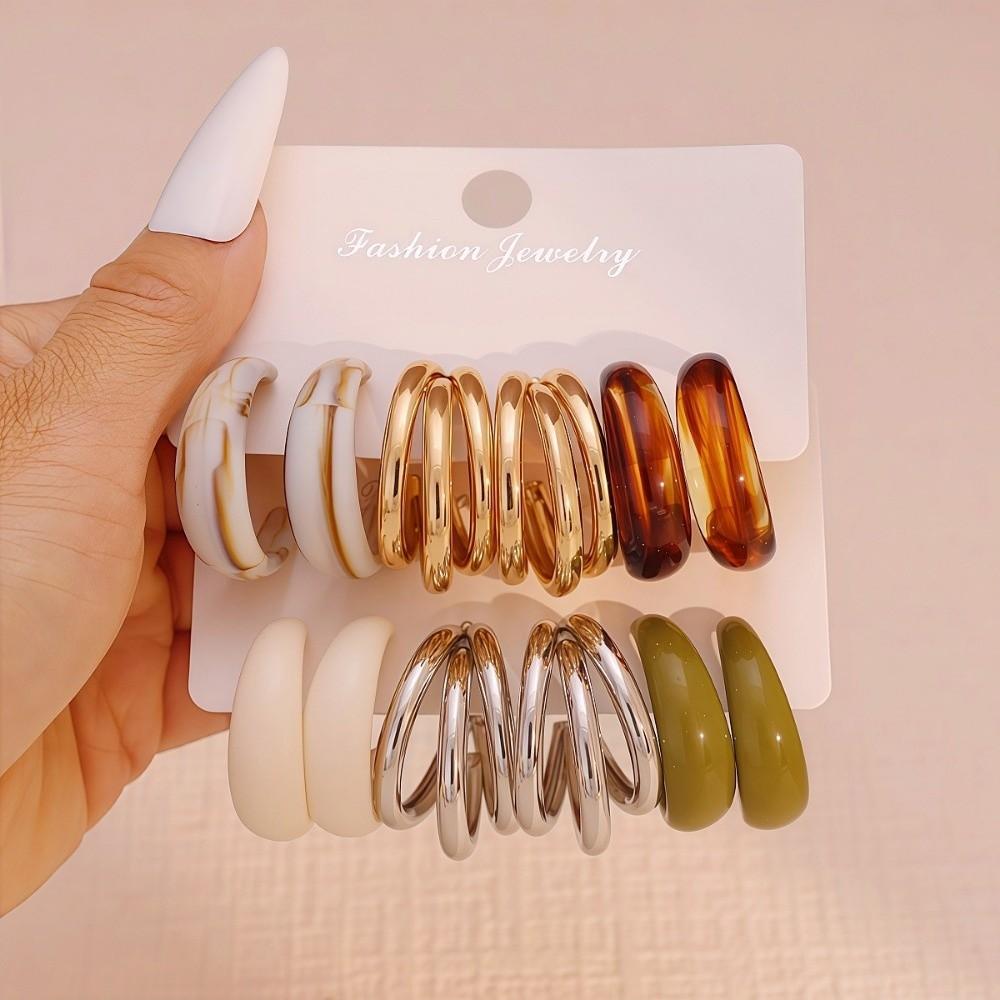 3/6 Pairs New Round Drop Pendant Earrings C-shaped Bohemian Hoop Earring Set Gold Minimalist Dangle Earring Gifts