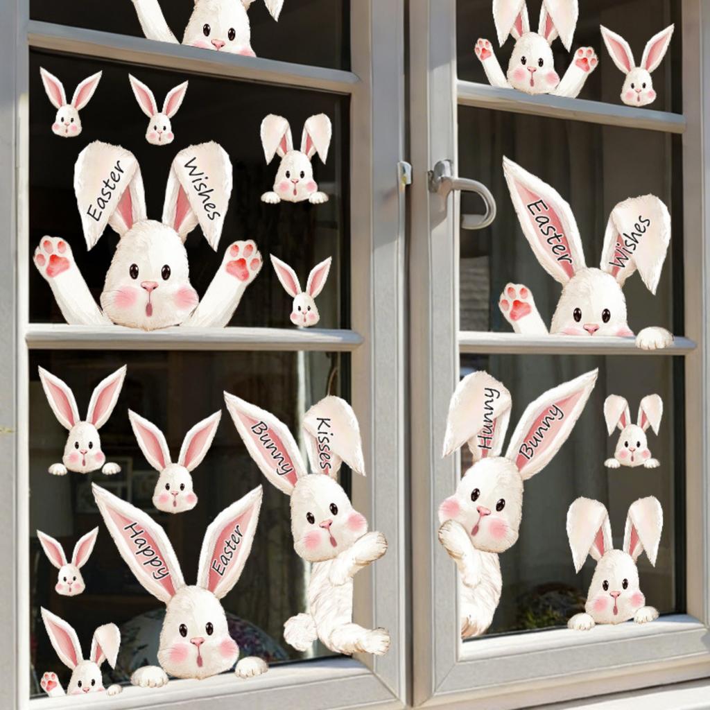6 Blatt Osterhase Fenstersticker Frohe Ostern Fensteraufkleber Osterfensterdeko für Glasdekorationen Feiertags-Heimladen Fensterglasdekoration