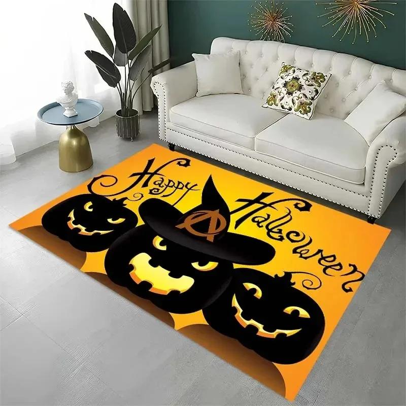 Horror Halloween Pumpkin Rug Non-Slip Kitchen Mat Scary Bathroom Floor Carpet Creepy Laundry Room Decor with Ghost Print Home