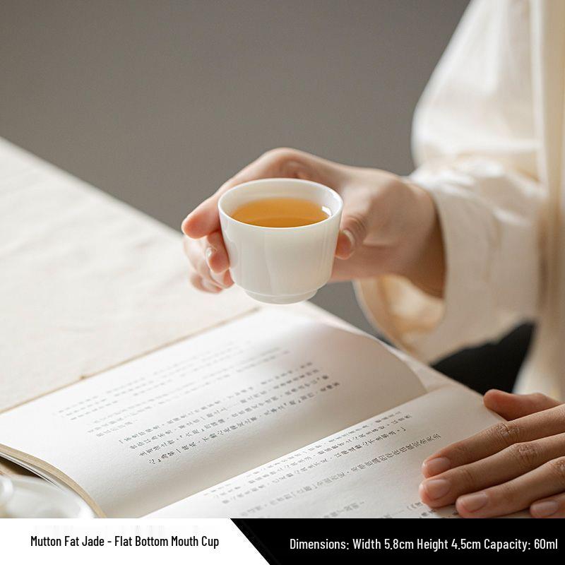 Premium Mutton Fat Jade Ceramic Gongfu Tea Set - Aroma Tasting Cup with Coaster, Customizable for Guests