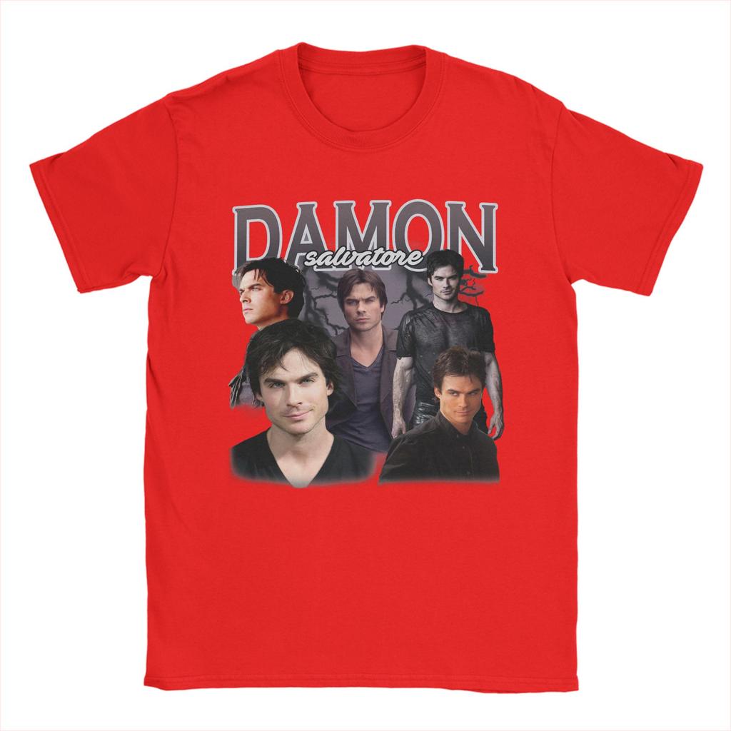 Damon Salvatore TShirts for Unisex Crewneck Pure Cotton T Shirts The Vampire Diaries Ian Somerhalder Short Sleeve Tees Clothing