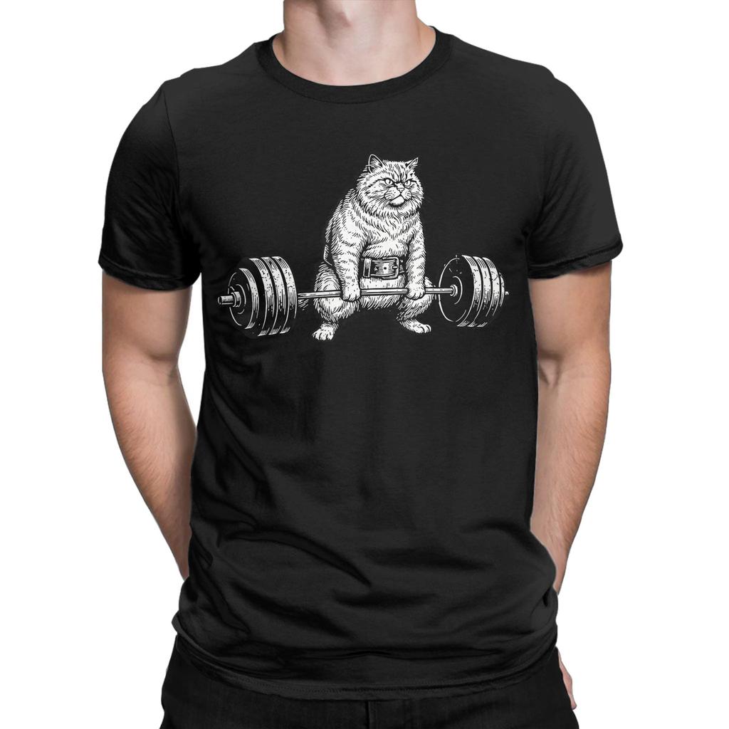 Retro Cat Deadlift Powerlifting TShirt Summer  Cotton TShirts For Men Hip Hop Casual Tee Shirt Short Sleeve Aesthetic Tees