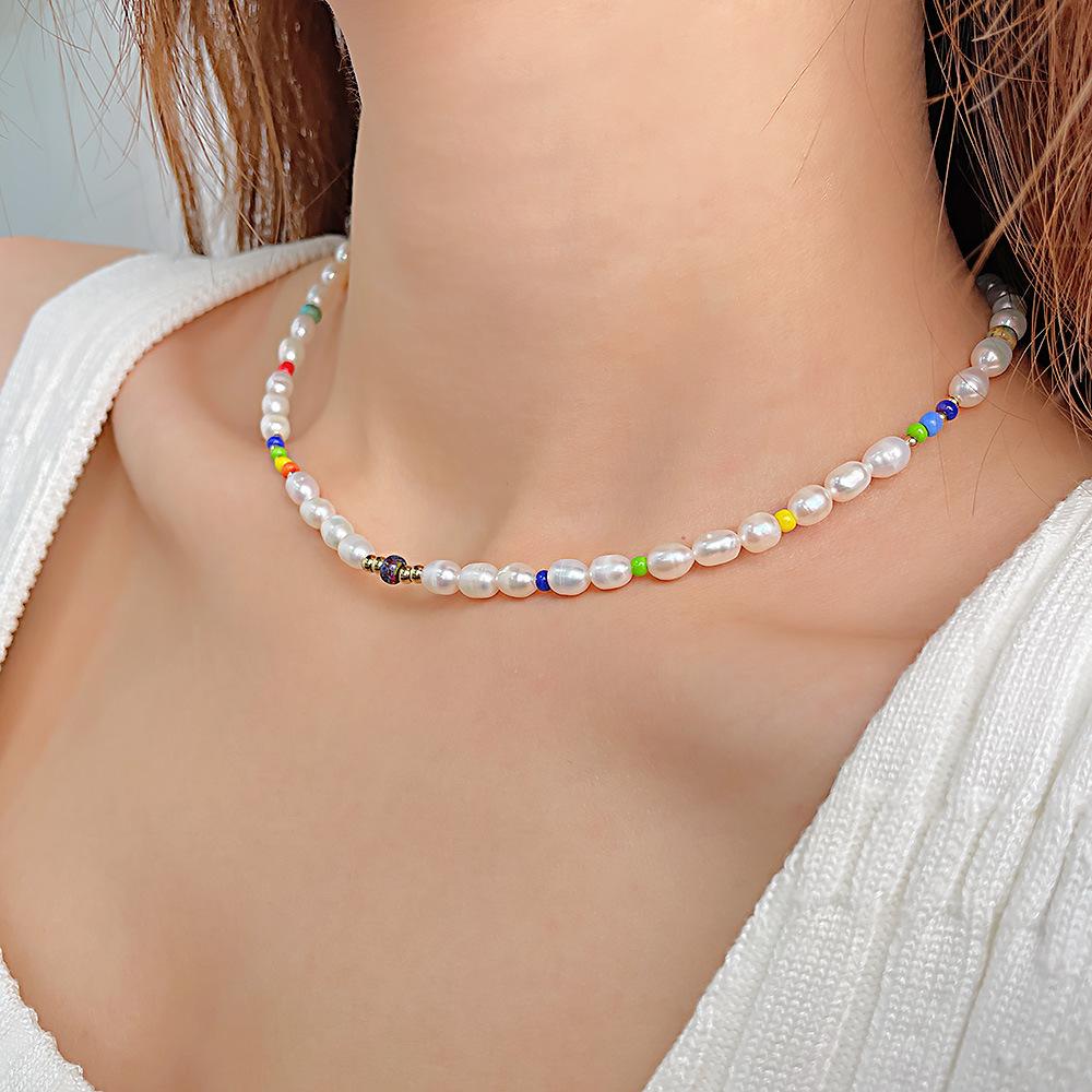 Opk Jewelry Light Luxury Color Beaded Bracelet Fashion Natural Freshwater Pearl Necklace Set
