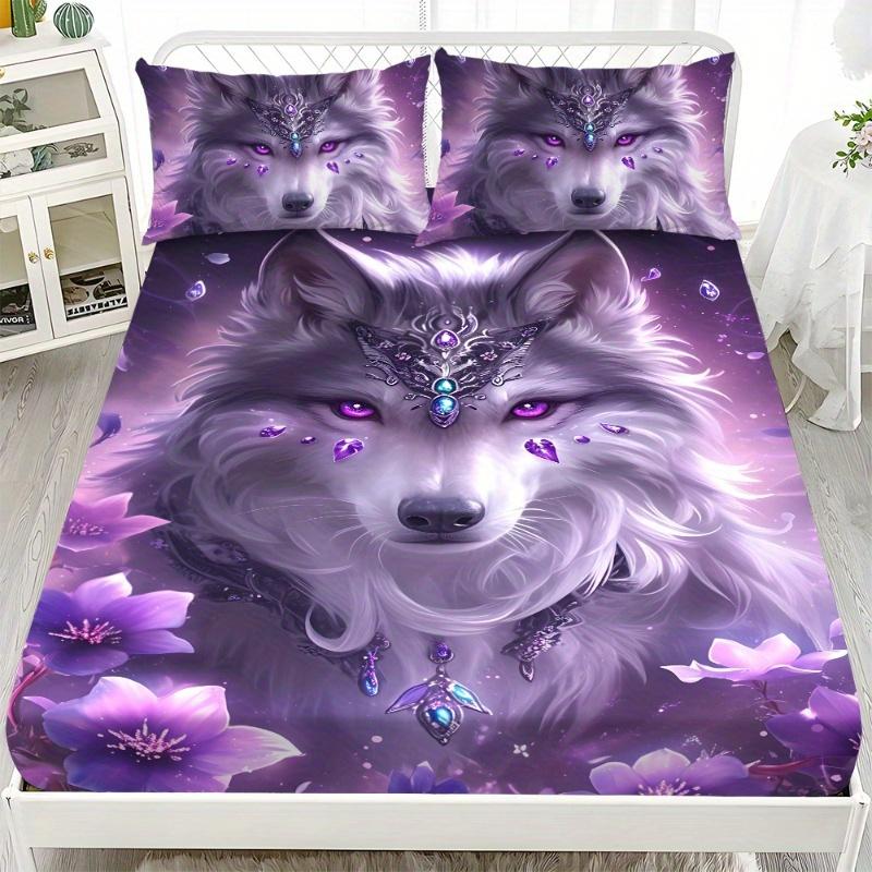 1pc Fitted Sheet Animal Wolf Eagle Lion Cat Cattle Print 100% Polyester Breathable Bedding Set for Home Decor Without Pillowcase