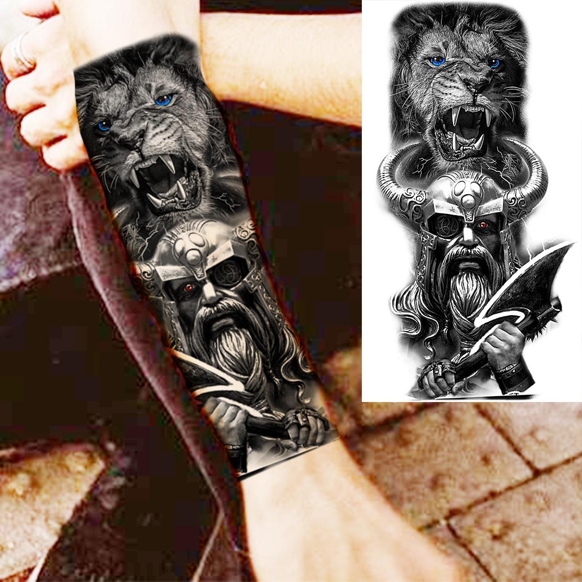 Black Skull Halloween Skeleton Temporary Tattoo For Men Adults Realistic Lion Tiger Wolf Scary Fake Tattoo Sticker Forearm Tatoo