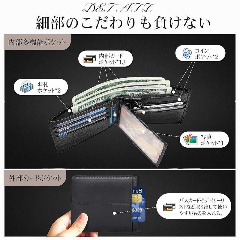 [Dreemstar] wallet men's bifold wallet genuine leather father's day men wallet Men's [leather & large capacity] bifold wallet leather wallet thin 14