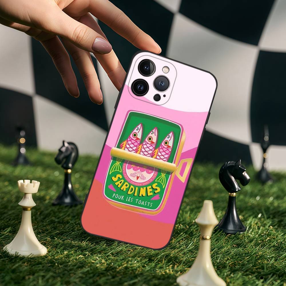 Sardinas Phone Case For IPhone 17,16,15,14,13,12,11,Pro,Max,Plus,Mini,Soft Silicone Black Case