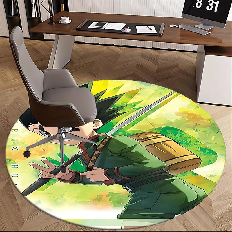 1pc Hunter x Hunter Leorio Anime Cartoon Design Round Carpet Office Chair Mat Non-Slip Rug Suitable for Home Decor, Living Room