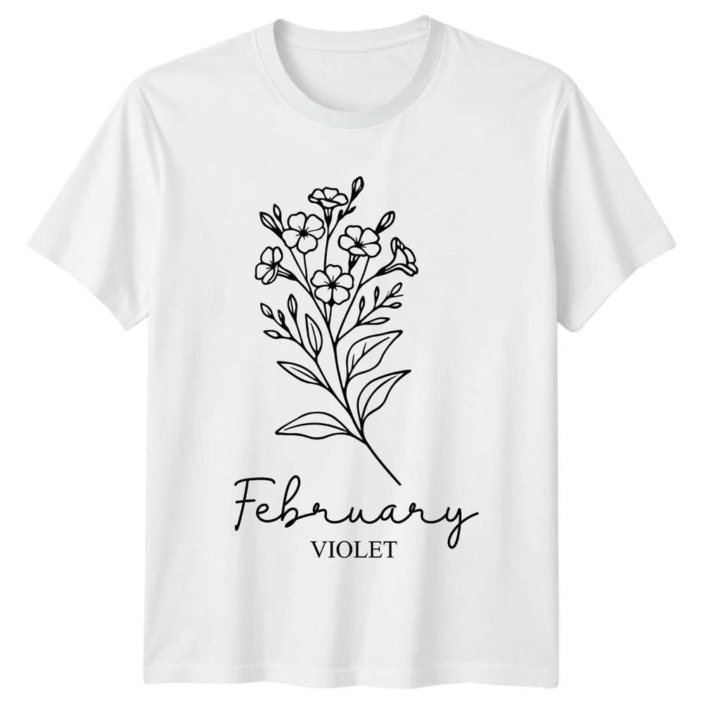 February Violet Flower TShirt Floral Birthday Gift For Her S