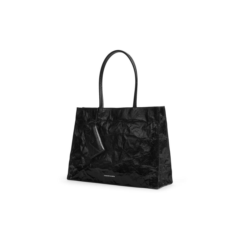 New CHARLES&KEITH PU Shoulder Bag, Handbag, Tote Bag, Shoulder Bag Tubas Women's Jet Black/Cream Milk White CK2-30782346