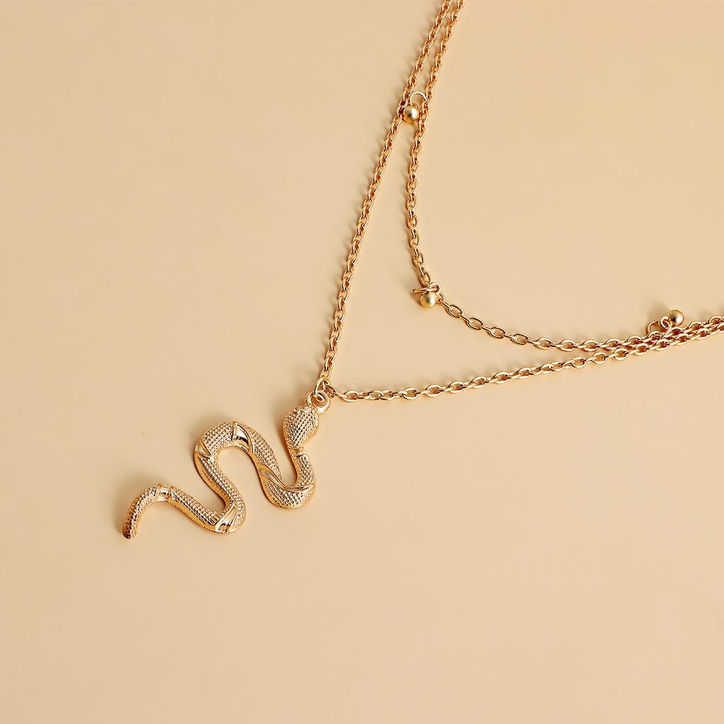 Ins Fashion Double-layer Alloy Round Bead Snake Pendant Thin Waist Chain Female Hottie