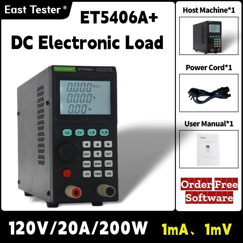 

East Tester ET5406A+/ET5407A+ 200W 120V 180V 20A 30A Програмований електронний тестер навантаження постійного струму Тестер батареї 1mV/1mA для CC/CV