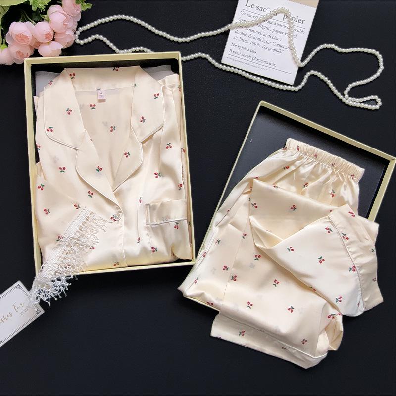 Women's Ice Silk 4-Piece Set: Short-Sleeved Camisole & Long Pants for Spring/Summer, Cozy Outerwear for Autumn/Winter.