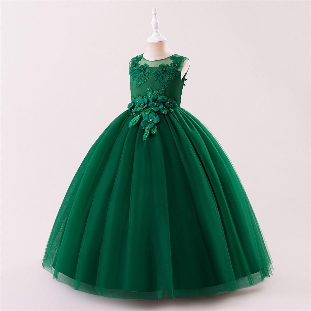 Girls' Formal Princess Mesh Dress with Appliques