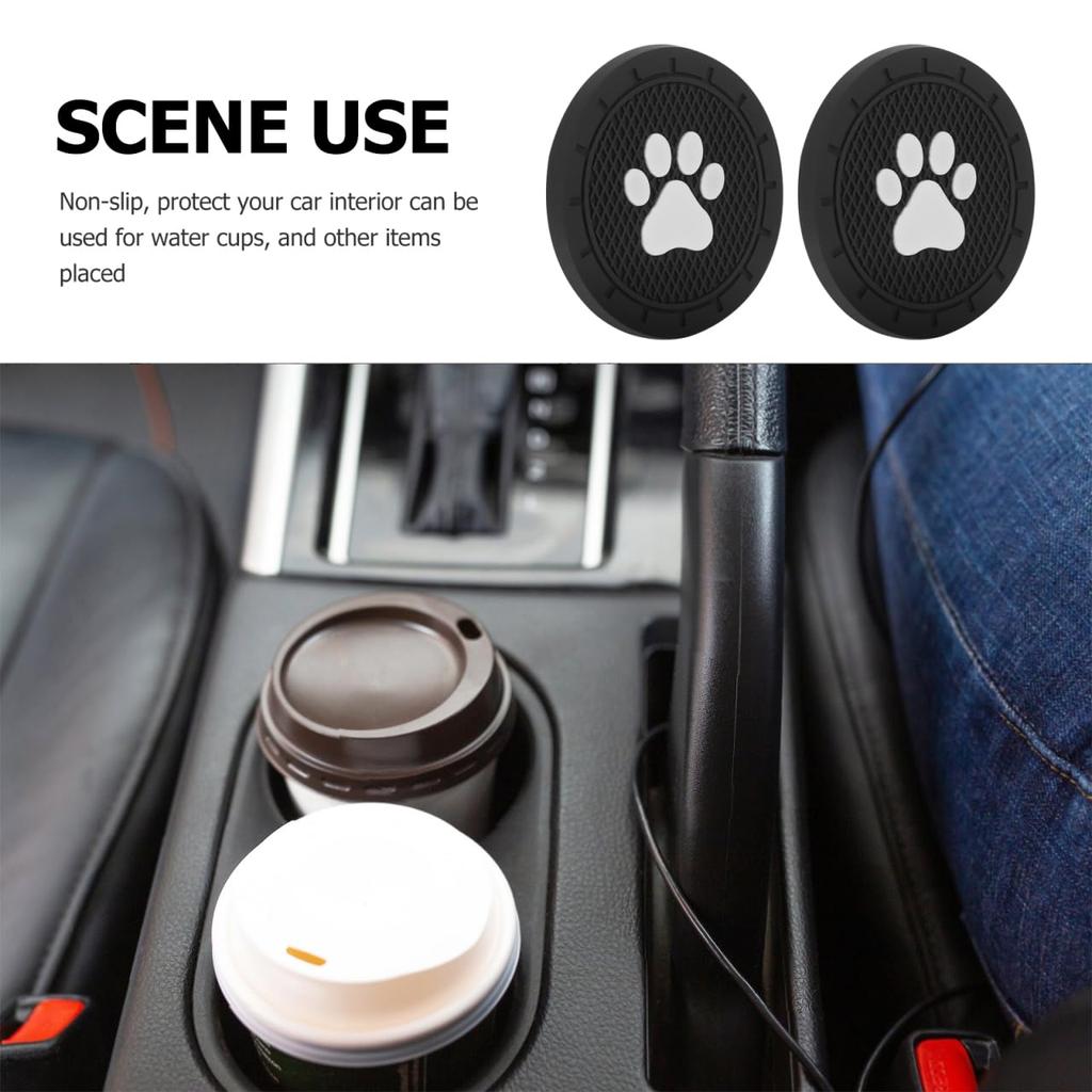 LEDMOMO Car Coasters, Set of 4, PVC Non-Slip Cup Holder Coasters, Easy To Clean, Black, 7.0cm, for Car Interior