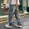 American ripped ink-splashing jeans men's new washed and old trendy high street straight casual wide-leg pants