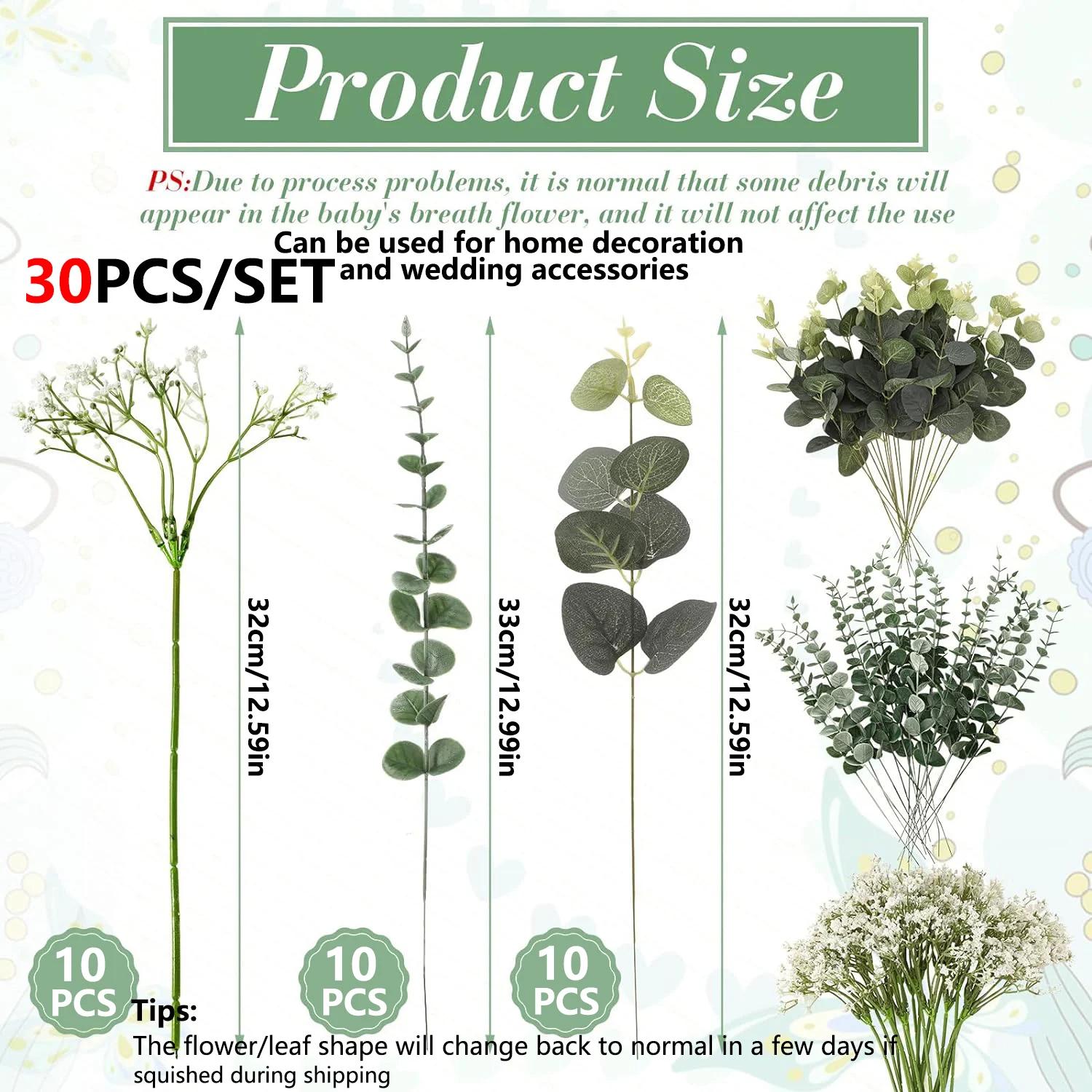 

30 шт. 3 вида смешанных искусственных растений эвкалиптовых листьев BabysBreath рождественские украшения вазы для дома сада свадьбы искусственные цветы