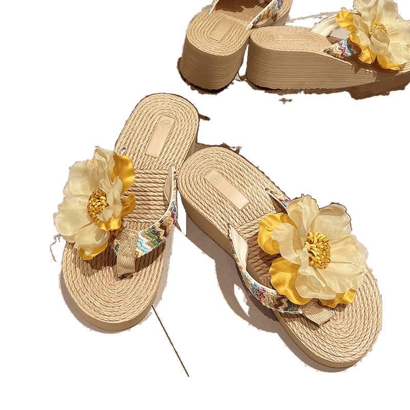 Blumen Sommer Mode Ethnische Zehensandalen - Rutschfeste Dicke Sohle Strand Badeschuhe