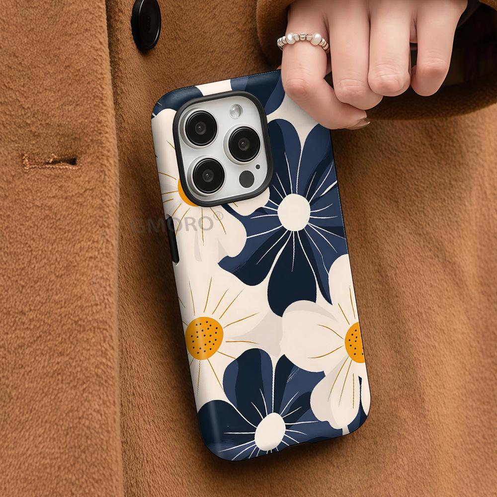 Hand Painted Blue and White Flower Mobile Phone Case 2-in-1 Mobile Phone Case Apple 17 Protective Case Iphone16 Matte Mobile Phone Case
