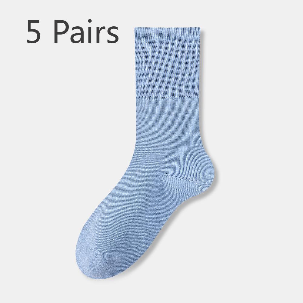 5 Pairs of Women's Spring and Autumn Boneless Antibacterial Mid Calf Elastic Socks