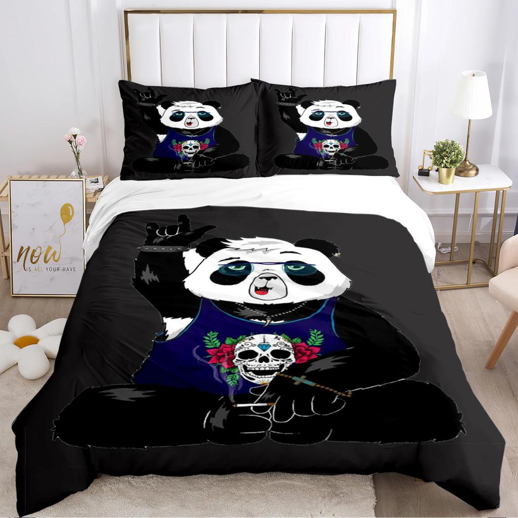 Urocza Poszewka na Kołdrę Panda Kreskówkowa Kawaii Zestawy Pościeli Miękka Poszewka na Kołdrę i Poszewki na Poduszki dla Nastolatków PojedynczaPodwójnaQueenKing