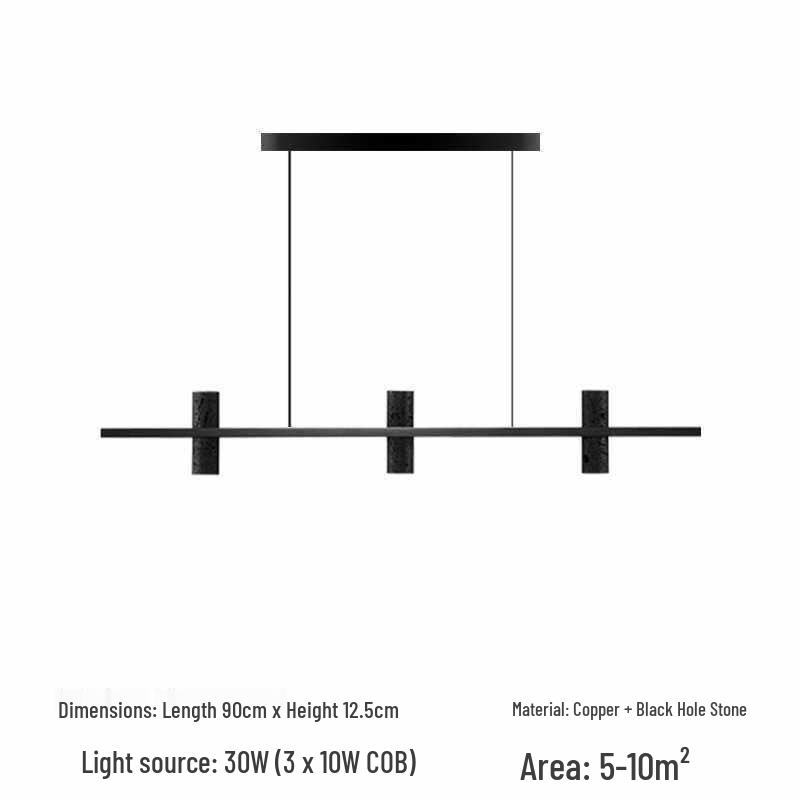 

Italian Minimalist Copper Chandelier - Modern Black Stone Art Decor Lamp for Living Room.