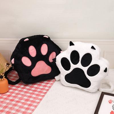 Cute Cat Paw Soft Furry Purse with Adjustable Straps Sweet School Bag with Zipper JK Girls Bag Cartoon Backpack for Women Girls