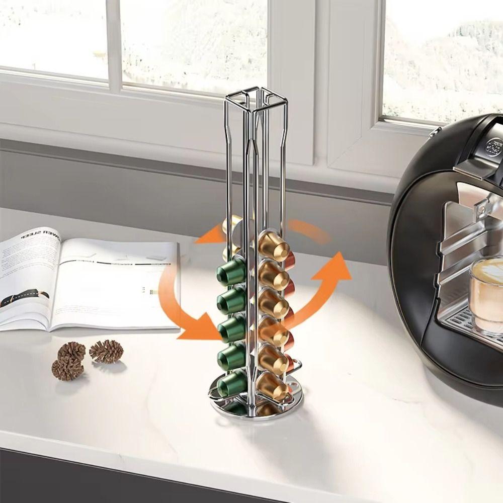 Large Capacity Coffee Pod Holder 360 Degree Rotatable Save Space Coffee Capsule Rack 40pcs Coffee Capsule Metal for Nespresso