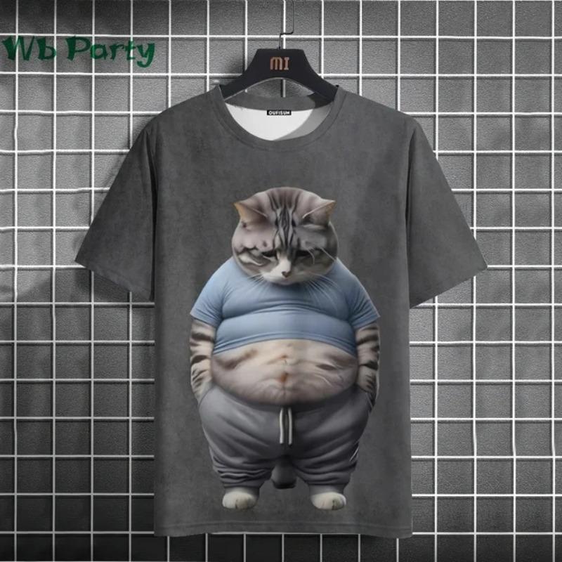 Cat Print 3DT-shirts for Men Casual Short Sleeved Tee Oversized Mens Clothing Men's Funny T-shirt Animal Print Graphic T Shirts