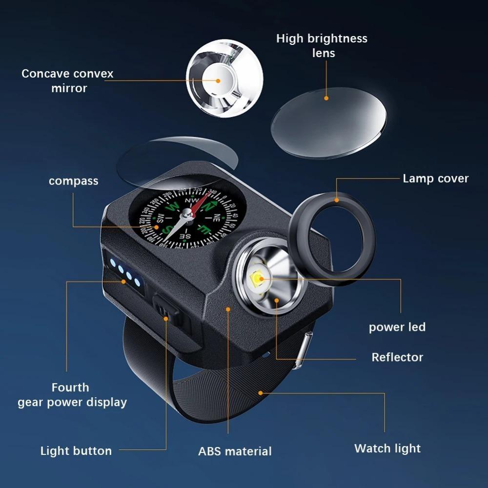 LED Wristwatch Flashlight Multi‑Functional Wristlight USB Rechargeable Wrist Watch Torch Light Power Display 4 Modes for Sports