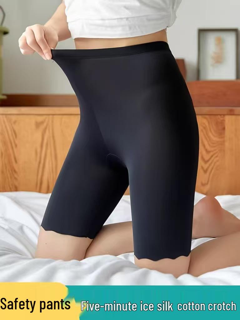 Women's Ice Silk Seamless Safety Shorts, Summer, Cotton Crotch, Anti-Exposure, Non-Rolling Hem, Thin, Plus Size