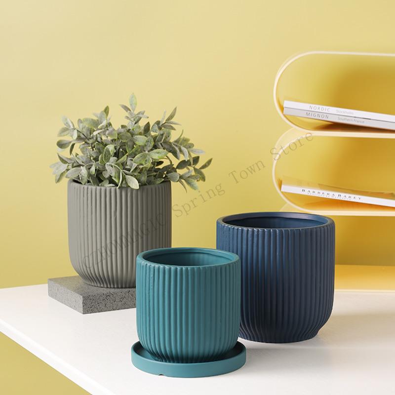 Nordic Style Ins Ceramic Flowerpot With Tray Fashion Simple Indoor Living Room Pot For Flowers Lvluo Bonsai Home Decoration Gifs