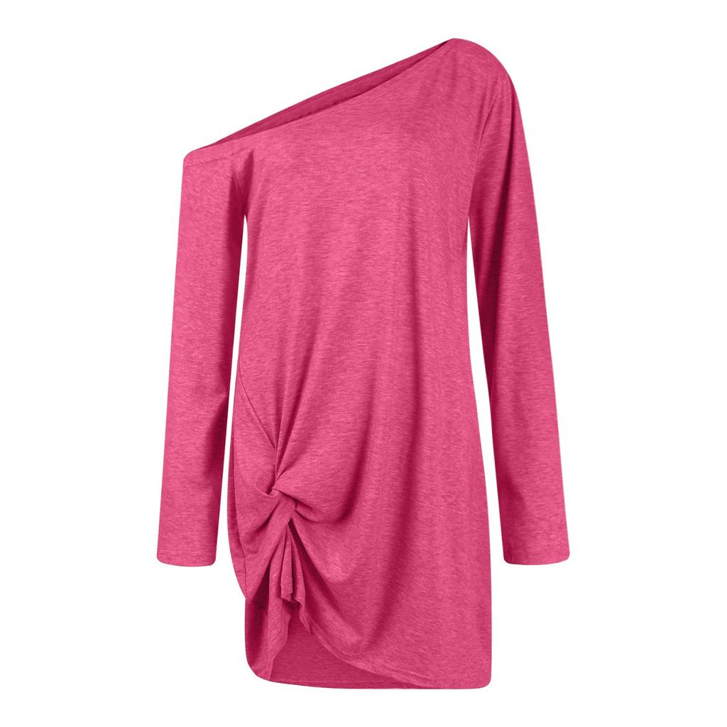 Damenmode Casual Reveal One Shoulder Langarm Einfarbig Schlank Kleider