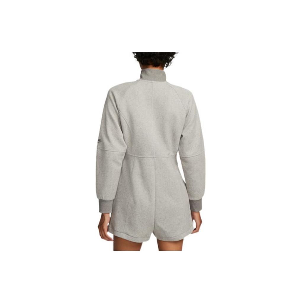 Nike Solid Color Logo Embroidered Zip Front Ribbed Collar Long Sleeve Bodysuit Women Bodysuit Gray DQ6672-016