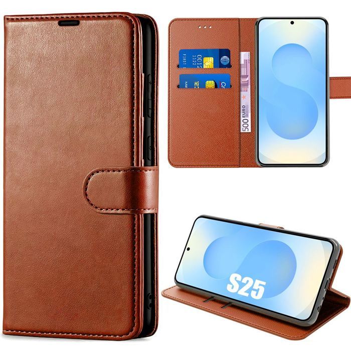 Coque de protection - BOOLING - pour Samsung Galaxy S25 - Cuir synthétique - Antichoc - Marron