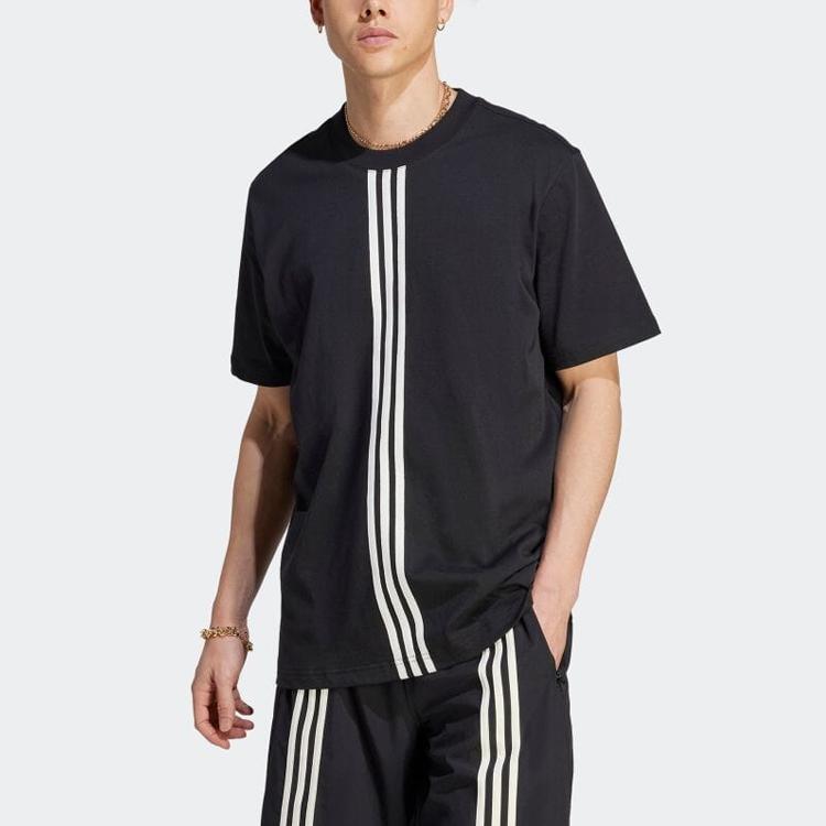 Adidas Originální volné tričko s kulatým výstřihem a logem tří pruhů Pánské topy Černé HZ0706