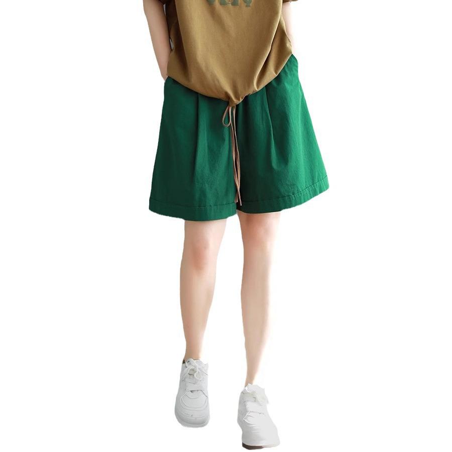 Women's Plus Size Cotton Retro Cargo Shorts - Multi-Color, Wide-Leg, Elastic Waist, Loose Fit, Versatile Five-Point Pants