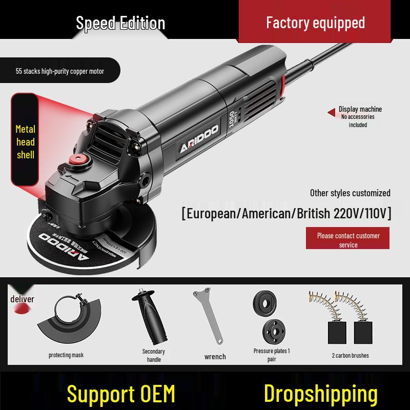 Deutscher Multifunktions-Winkelschleifer: Haushaltsschleifer, Polierer, Trennschleifer und Handschleifscheibe.