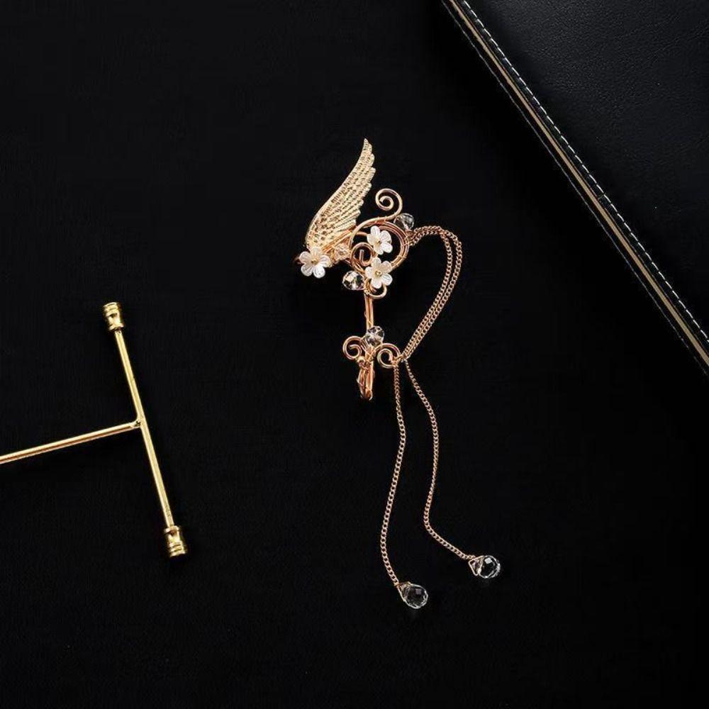 Left Ear Right Ear Zinc Zinc Alloy Elf Ear Clip Crystal Long Tassel Earrings Wings Ear Cuff Cosplay Jewelry