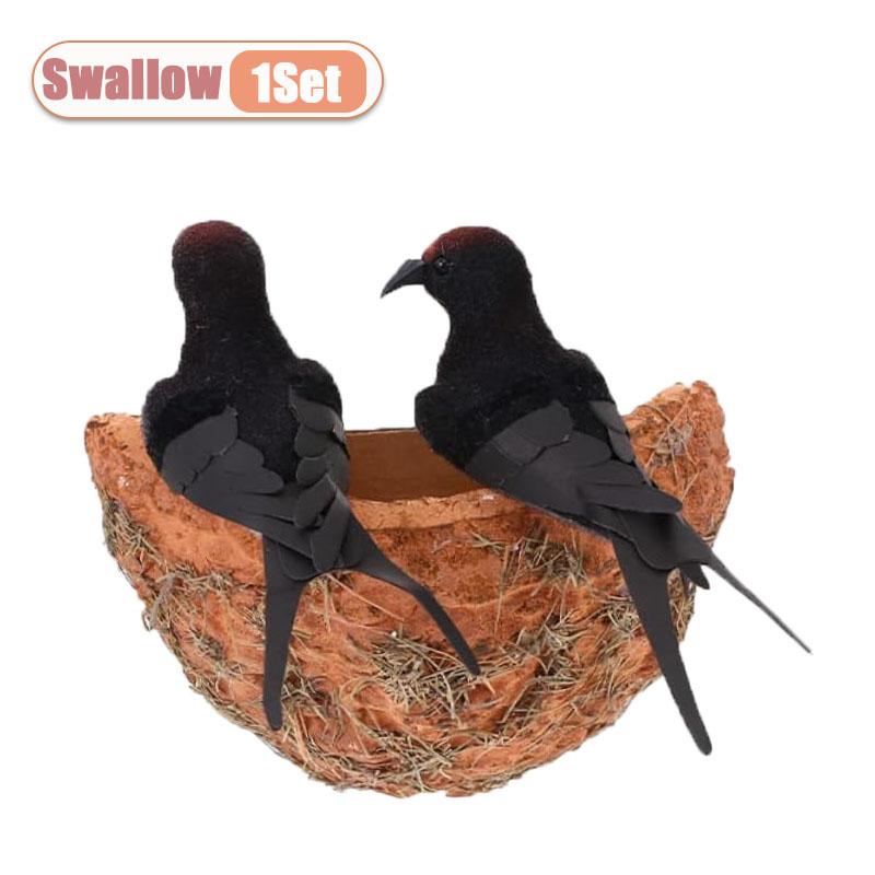 

1-8Sets Home Decor Realistic Swallow Nest with Two Flying Birds Bionic Birdhouse Hanging Ornament for Yard Garden Essential