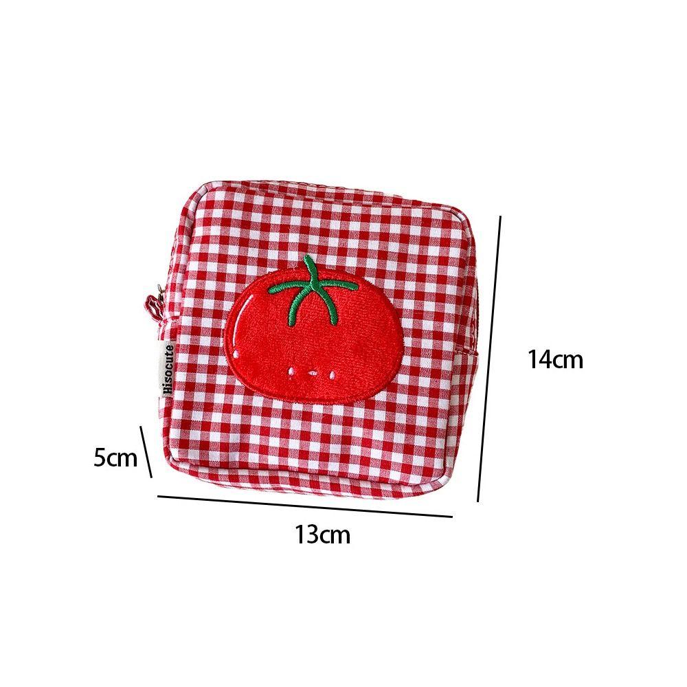 Tomato Plaid Small Makeup Bag Square Mini Organizer Bag  CCD Camera Sanitary Napkin Lipstick