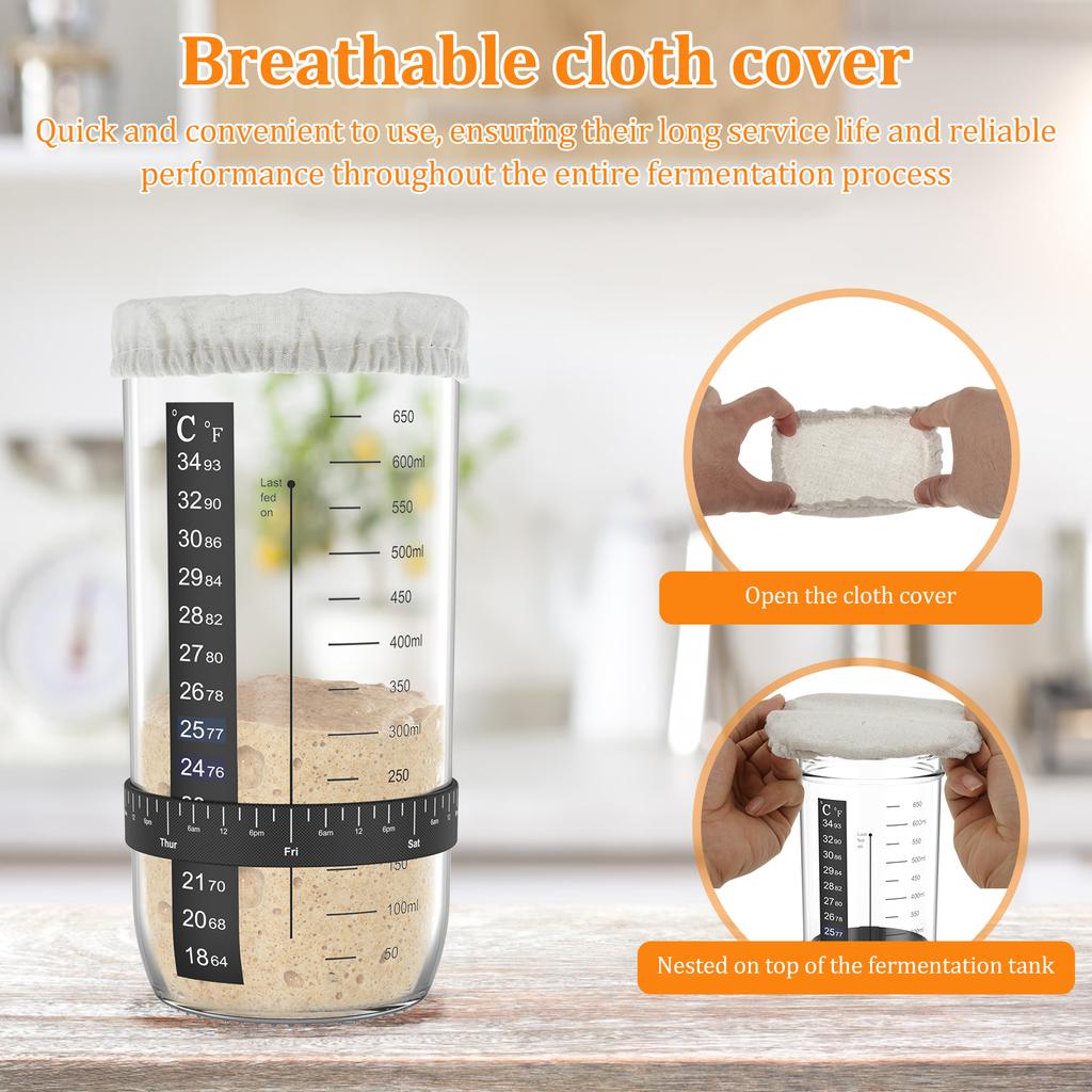 7Pcs Sourdough Starter Accessories with Cloth Cap Silicone Spatula Date Band and Temperature Paper Sourdough Starter Jar Tools